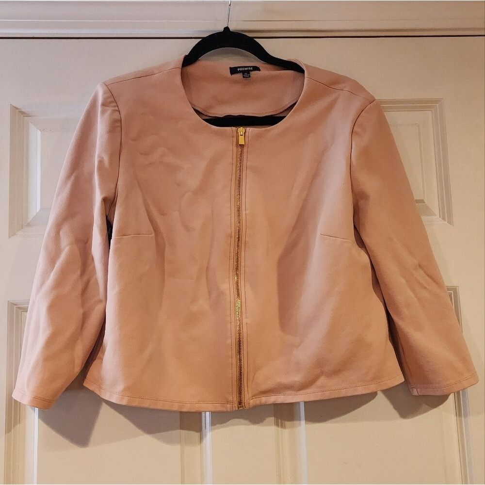Premise stretchy pink slightly cropped zip up blazer jacket XL